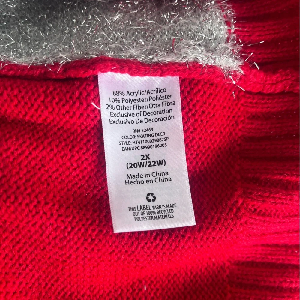 NWOT Red Glitter Sequin Reindeer Christmas‎ Holiday Sweater